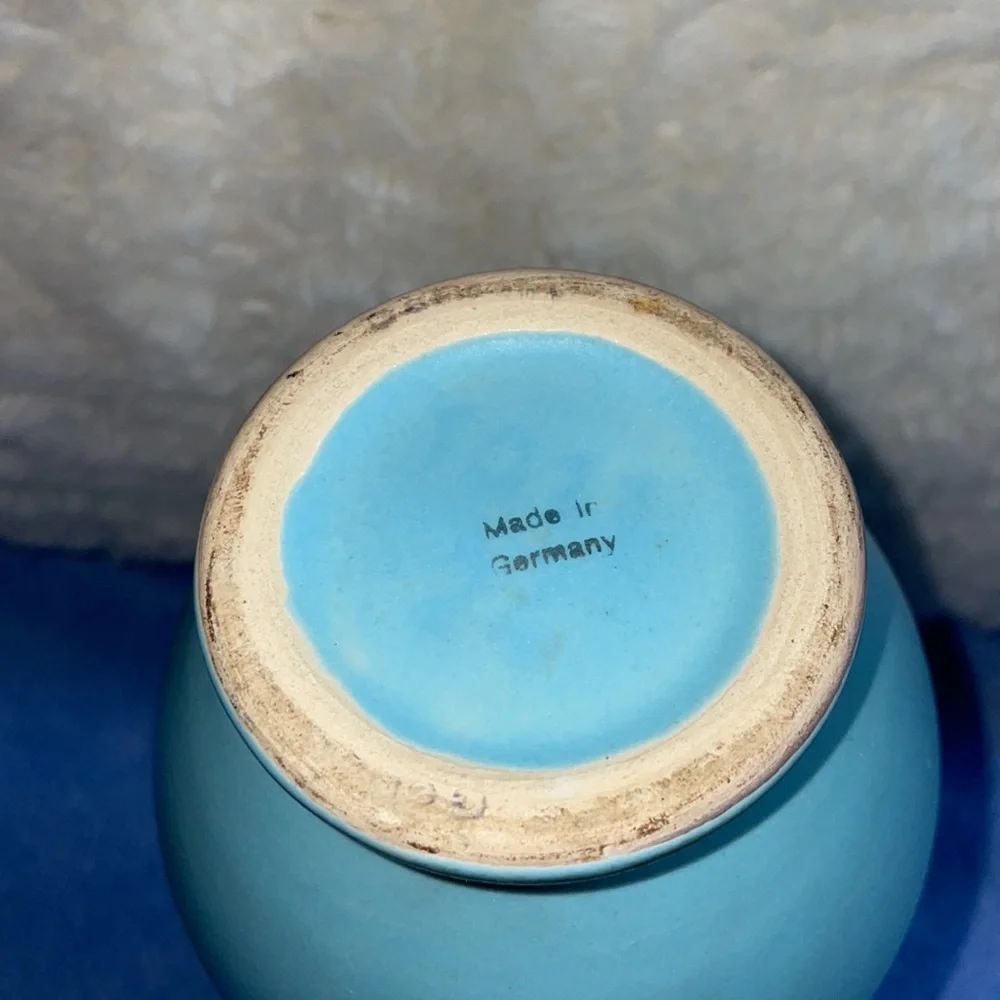 Vintage German Turquoise & Gold Ceramic Vase.  1930’s - Picture 4 of 5